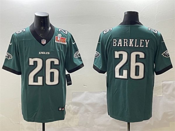 Men's Philadelphia Eagles #26 Saquon Barkley Green 2025 Super Bowl LIX Patch New Vapor Untouchable Limited Stitched Football Jersey - Custom Name