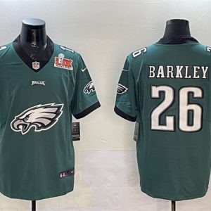 Men's Philadelphia Eagles #26 Saquon Barkley Green 2025 Super Bowl LIX Patch Team Big Logo Vapor Untouchable Limited Stitched Football Jersey - Custom Name