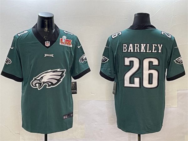 Men's Philadelphia Eagles #26 Saquon Barkley Green 2025 Super Bowl LIX Patch Team Big Logo Vapor Untouchable Limited Stitched Football Jersey - Custom Name
