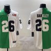 Men's Philadelphia Eagles #26 Saquon Barkley Green White Split 2025 Super Bowl LIX Patch Vapor Untouchable Limited Stitched Football Jersey1 - Custom Name