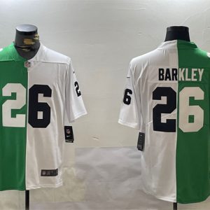 Men's Philadelphia Eagles #26 Saquon Barkley Green White Split Vapor Untouchable Limited Stitched Football Jersey - Custom Name