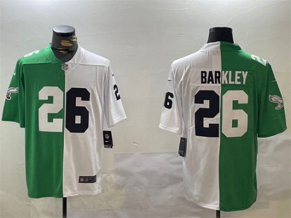 Men's Philadelphia Eagles #26 Saquon Barkley Green White Split Vapor Untouchable Limited Stitched Football Jersey - Custom Name
