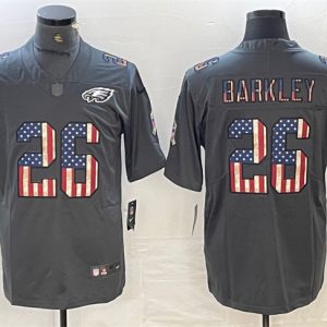 Men's Philadelphia Eagles #26 Saquon Barkley Grey Salute To Service USA Flag Fashion Limited Stitched Jersey - Custom Name