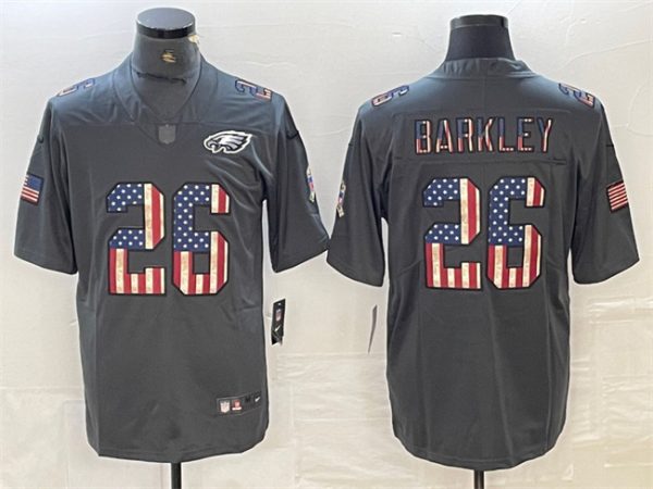 Men's Philadelphia Eagles #26 Saquon Barkley Grey Salute To Service USA Flag Fashion Limited Stitched Jersey - Custom Name
