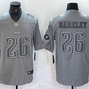 Men's Philadelphia Eagles #26 Saquon Barkley Grey With Patch Atmosphere Fashion Stitched Jersey - Custom Name