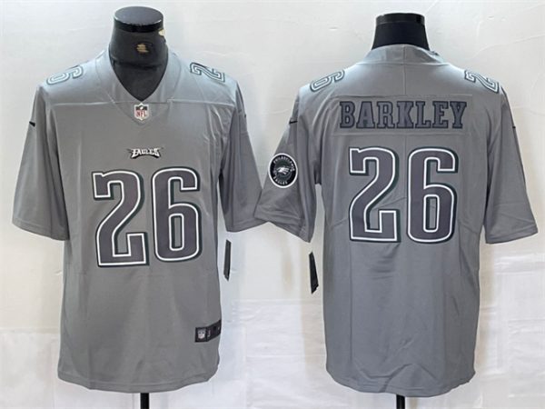 Men's Philadelphia Eagles #26 Saquon Barkley Grey With Patch Atmosphere Fashion Stitched Jersey - Custom Name
