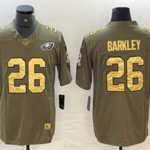 Men's Philadelphia Eagles #26 Saquon Barkley Olive Salute To Service Limited Stitched Jersey - Custom Name