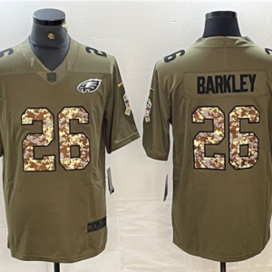 Men's Philadelphia Eagles #26 Saquon Barkley Olive Salute To Service Limited Stitched Jersey - Custom Name