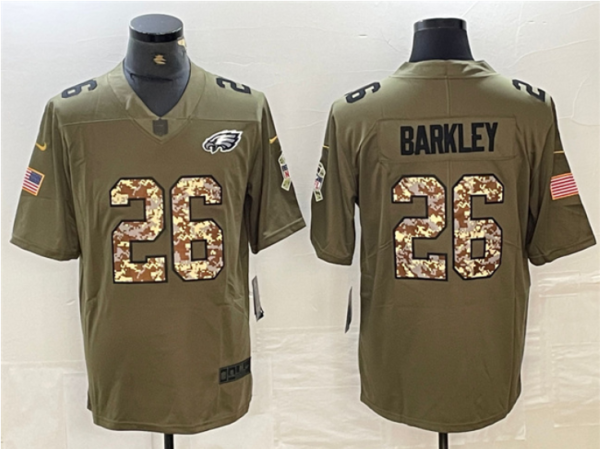 Men's Philadelphia Eagles #26 Saquon Barkley Olive Salute To Service Limited Stitched Jersey - Custom Name