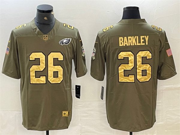 Men's Philadelphia Eagles #26 Saquon Barkley Olive Salute To Service Limited Stitched Jersey - Custom Name