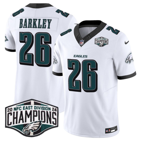 Men's Philadelphia Eagles #26 Saquon Barkley White 2024 NFC East Champions F.U.S.E. Vapor Untouchable Limited Stitched Football Jersey - Custom Name