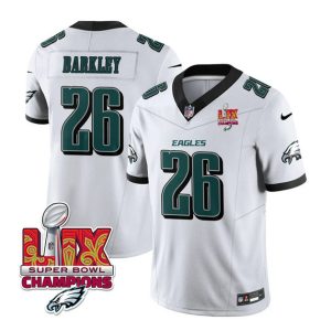 Men's Philadelphia Eagles #26 Saquon Barkley White 2025 Eagles Logo Super Bowl LIX Patch New F.U.S.E. Vapor Untouchable Limited Stitched Football Jersey - Custom Name