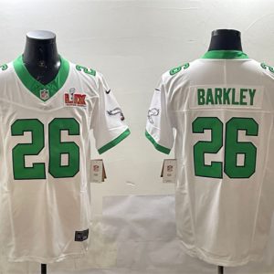 Men's Philadelphia Eagles #26 Saquon Barkley White 2025 Super Bowl LIX Patch F.U.S.E. Vapor Untouchable Limited Stitched Football Jersey - Custom Name