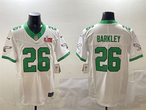 Men's Philadelphia Eagles #26 Saquon Barkley White 2025 Super Bowl LIX Patch F.U.S.E. Vapor Untouchable Limited Stitched Football Jersey - Custom Name