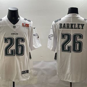 Men's Philadelphia Eagles #26 Saquon Barkley White 2025 Super Bowl LIX Patch Fashion Vapor Untouchable Limited Stitched Football Jersey - Custom Name