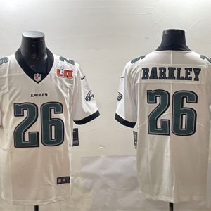Men's Philadelphia Eagles #26 Saquon Barkley White 2025 Super Bowl LIX Patch New Vapor Untouchable Limited Stitched Football Jersey - Custom Name
