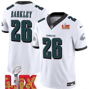 Men's Philadelphia Eagles #26 Saquon Barkley White F.U.S.E. 24 25 Super Bowl LIX Vapor Untouchable Limited Stitched Football Jersey - Custom Name