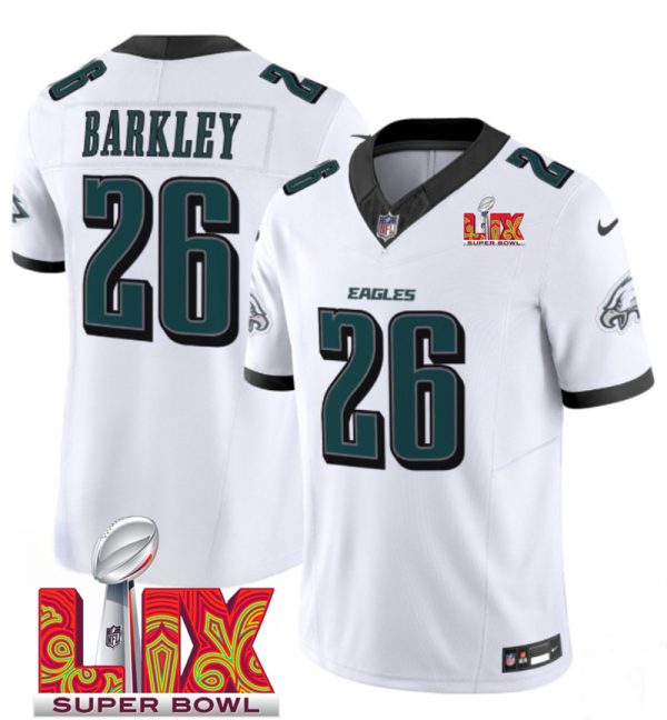 Men's Philadelphia Eagles #26 Saquon Barkley White F.U.S.E. 24 25 Super Bowl LIX Vapor Untouchable Limited Stitched Football Jersey - Custom Name