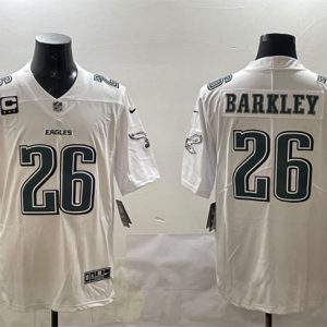 Men's Philadelphia Eagles #26 Saquon Barkley White Fashion With 3-star C Patch Vapor Untouchable Limited Stitched Football Jersey - Custom Name