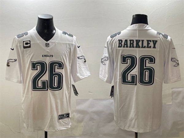 Men's Philadelphia Eagles #26 Saquon Barkley White Fashion With 3-star C Patch Vapor Untouchable Limited Stitched Football Jersey - Custom Name
