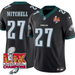 Men's Philadelphia Eagles #27 Quinyon Mitchell Black 2025 Eagles Logo Super Bowl LIX Patch New F.U.S.E. Vapor Untouchable Limited Stitched Football Jersey - Custom Name