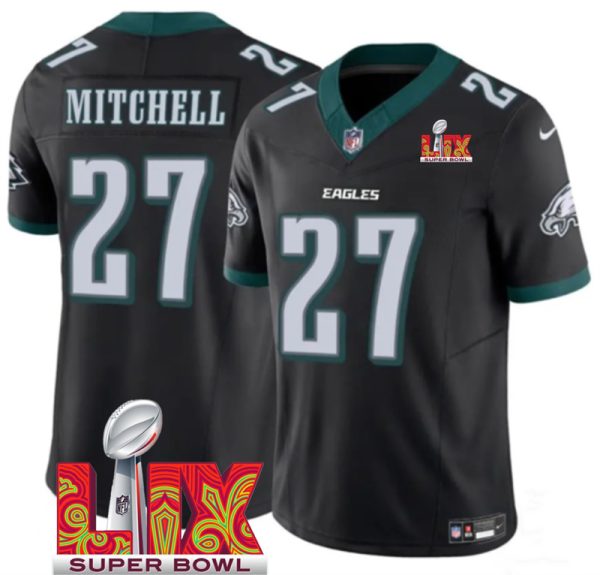 Men's Philadelphia Eagles #27 Quinyon Mitchell Black F.U.S.E. 24 25 Super Bowl LIX Vapor Untouchable Limited Stitched Football Jersey - Custom Name