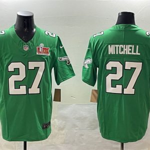Men's Philadelphia Eagles #27 Quinyon Mitchell Green 2025 Super Bowl LIX Patch F.U.S.E. Throwback Vapor Untouchable Limited Stitched Football Jersey - Custom Name