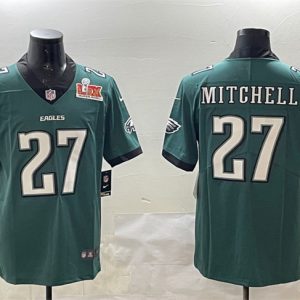 Men's Philadelphia Eagles #27 Quinyon Mitchell Green 2025 Super Bowl LIX Patch New Vapor Untouchable Limited Stitched Football Jersey - Custom Name
