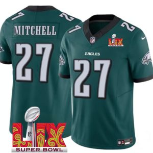 Men's Philadelphia Eagles #27 Quinyon Mitchell Green F.U.S.E. 24 25 Super Bowl LIX Vapor Untouchable Limited Stitched Football Jersey - Custom Name