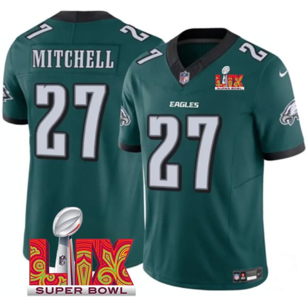 Men's Philadelphia Eagles #27 Quinyon Mitchell Green F.U.S.E. 24 25 Super Bowl LIX Vapor Untouchable Limited Stitched Football Jersey - Custom Name