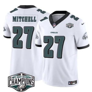 Men's Philadelphia Eagles #27 Quinyon Mitchell White 2024 New NFC East Champions F.U.S.E. Vapor Untouchable Limited Stitched Football Jersey - Custom Name