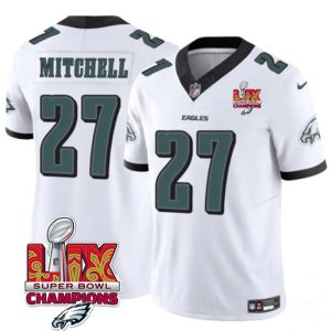 Men's Philadelphia Eagles #27 Quinyon Mitchell White 2025 Eagles Logo Super Bowl LIX Patch New F.U.S.E. Vapor Limited Stitched Football Jersey - Custom Name