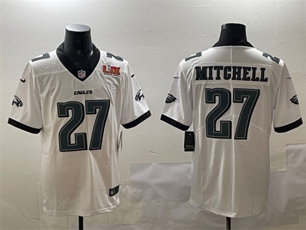 Men's Philadelphia Eagles #27 Quinyon Mitchell White 2025 Super Bowl LIX Patch New Vapor Untouchable Limited Stitched Football Jersey - Custom Name