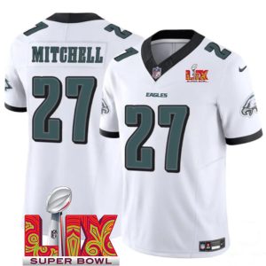 Men's Philadelphia Eagles #27 Quinyon Mitchell White F.U.S.E. 24 25 Super Bowl LIX Vapor Untouchable Limited Stitched Football Jersey - Custom Name