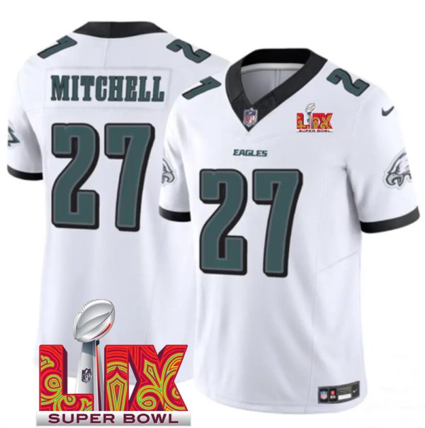 Men's Philadelphia Eagles #27 Quinyon Mitchell White F.U.S.E. 24 25 Super Bowl LIX Vapor Untouchable Limited Stitched Football Jersey - Custom Name