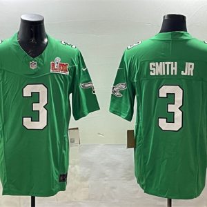 Men's Philadelphia Eagles #3 Nolan Smith Jr. Green 2025 Super Bowl LIX Patch F.U.S.E. Throwback Vapor Untouchable Limited Stitched Football Jersey - Custom Name