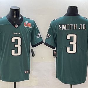 Men's Philadelphia Eagles #3 Nolan Smith Jr. Green 2025 Super Bowl LIX Patch New Vapor Untouchable Limited Stitched Football Jersey - Custom Name