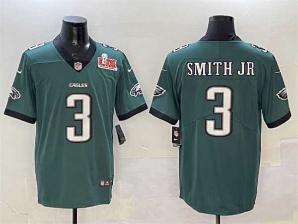Men's Philadelphia Eagles #3 Nolan Smith Jr. Green 2025 Super Bowl LIX Patch New Vapor Untouchable Limited Stitched Football Jersey - Custom Name