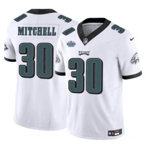 Men's Philadelphia Eagles #30 Quinyon Mitchell White 2024 With Dradt Patch F.U.S.E Vapor Untouchable Limited Stitched Football Jersey - Custom Name