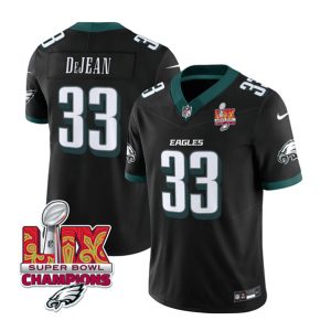 Men's Philadelphia Eagles #33 Cooper DeJean Black 2025 Eagles Logo Super Bowl LIX Patch New F.U.S.E. Vapor Untouchable Limited Stitched Football Jersey - Custom Name