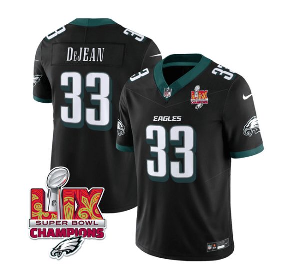 Men's Philadelphia Eagles #33 Cooper DeJean Black 2025 Eagles Logo Super Bowl LIX Patch New F.U.S.E. Vapor Untouchable Limited Stitched Football Jersey - Custom Name