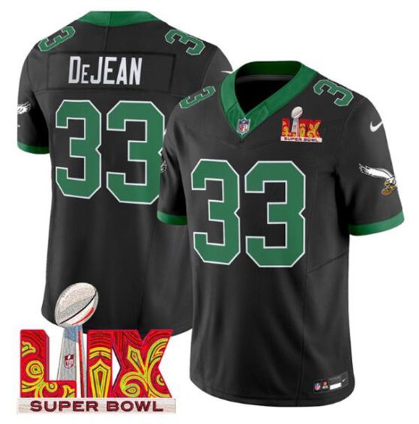 Men's Philadelphia Eagles #33 Cooper DeJean Black 2025 Super Bowl LIX Patch F.U.S.E. Vapor Untouchable Limited Stitched Football Jersey - Custom Name