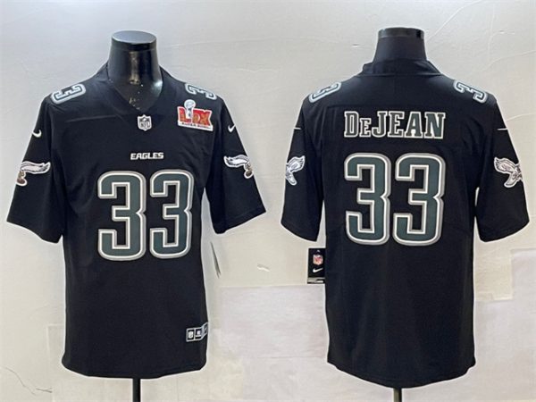Men's Philadelphia Eagles #33 Cooper DeJean Black 2025 Super Bowl LIX Patch Fashion New Vapor Untouchable Limited Stitched Football Jersey - Custom Name