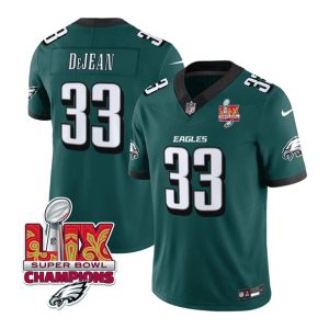 Men's Philadelphia Eagles #33 Cooper DeJean Green 2025 Eagles Logo Super Bowl LIX Patch New F.U.S.E. Vapor Untouchable Limited Stitched Football Jersey - Custom Name
