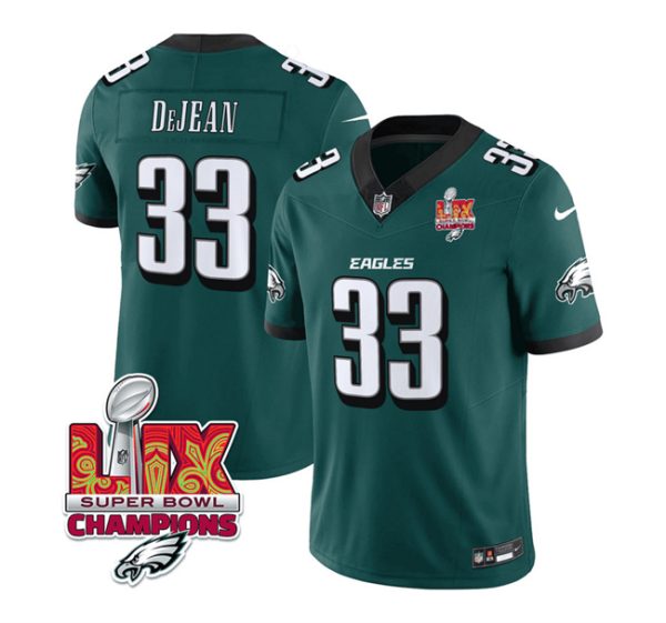 Men's Philadelphia Eagles #33 Cooper DeJean Green 2025 Eagles Logo Super Bowl LIX Patch New F.U.S.E. Vapor Untouchable Limited Stitched Football Jersey - Custom Name