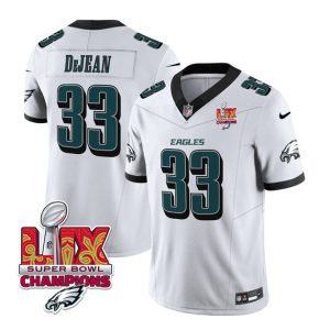 Men's Philadelphia Eagles #33 Cooper DeJean White 2025 Eagles Logo Super Bowl LIX Patch New F.U.S.E. Vapor Untouchable Limited Stitched Football Jersey - Custom Name