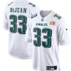 Men's Philadelphia Eagles #33 Cooper DeJean White 2025 Super Bowl LIX Patch Fashion Football Stitched Game Jersey - Custom Name