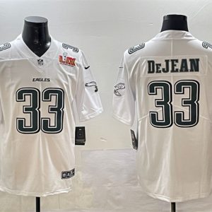Men's Philadelphia Eagles #33 Cooper DeJean White 2025 Super Bowl LIX Patch Fashion New Vapor Untouchable Limited Stitched Football Jersey - Custom Name
