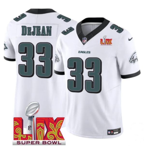 Men's Philadelphia Eagles #33 Cooper DeJean White F.U.S.E. 24 25 Super Bowl LIX Vapor Untouchable Limited Stitched Football Jersey - Custom Name