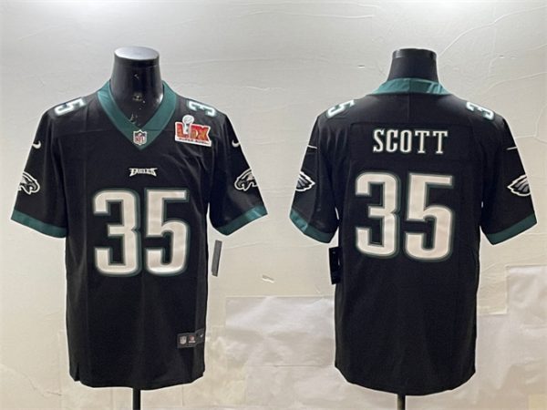 Men's Philadelphia Eagles #35 Boston Scott Black 2025 Super Bowl LIX Patch Vapor Untouchable Limited Stitched Football Jersey - Custom Name